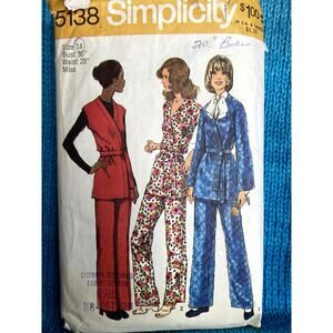 Simplicity 5138 Sewing pattern wide leg pants wrap jacket blouse 1970s size 14